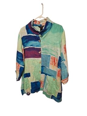 Ali Miles Blouse Tunic Plus Size 2X Colorful Art 2 Wear Lagenlook Button TEACHer